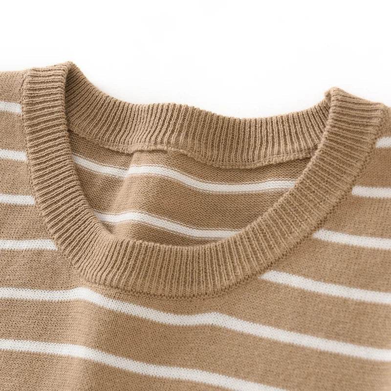 Mens Striped Cotton Knit Short Sleeve Tee - AngraBech