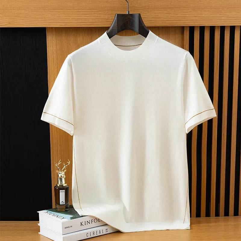 Mens Wool Knit Short Sleeve Sweater Tee - AngraBech