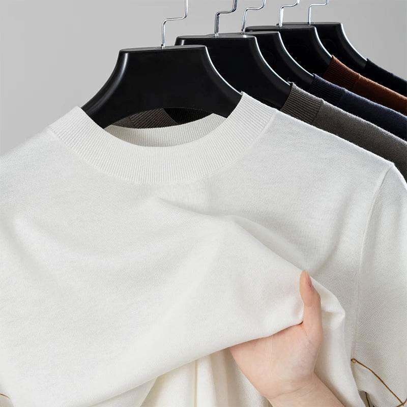 Mens Wool Knit Short Sleeve Sweater Tee - AngraBech