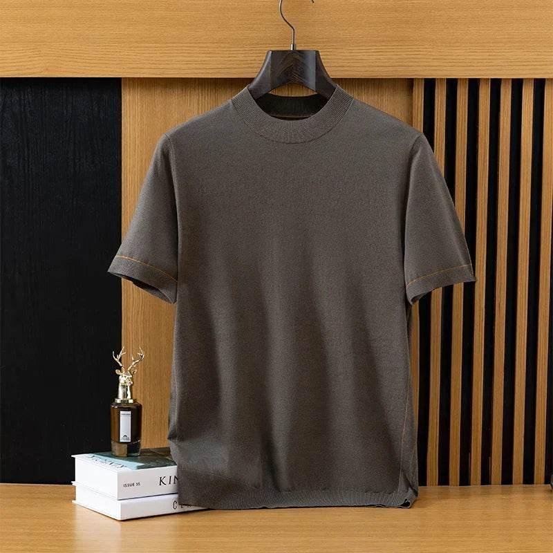 Mens Wool Knit Short Sleeve Sweater Tee - AngraBech