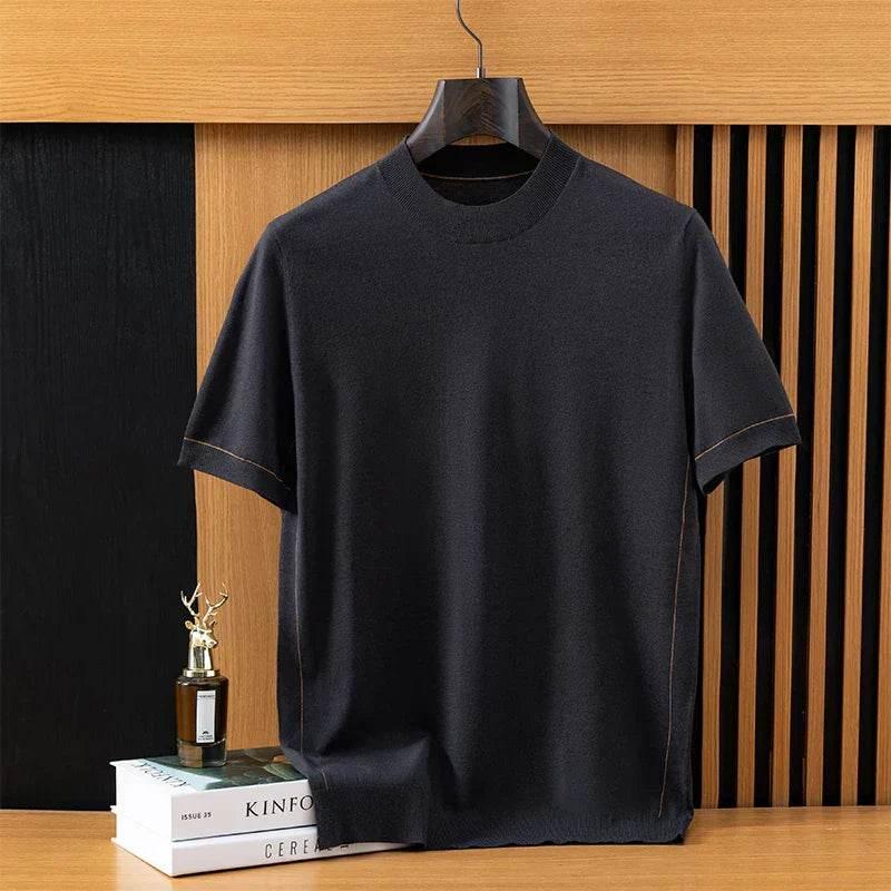 Mens Wool Knit Short Sleeve Sweater Tee - AngraBech