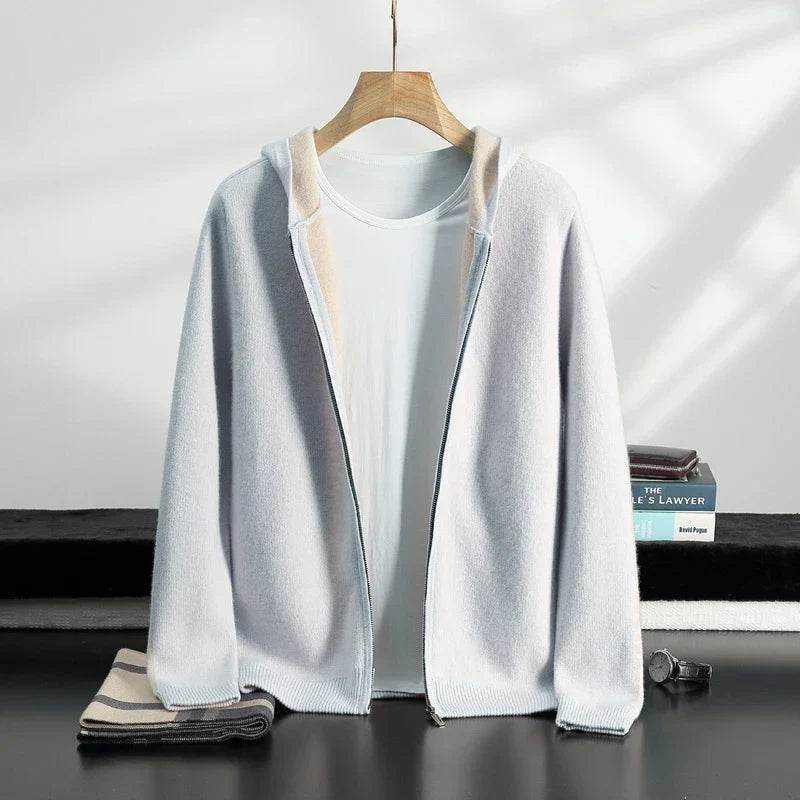 Mens Pure Cashmere Zipper Hooded Cardigan - AngraBech
