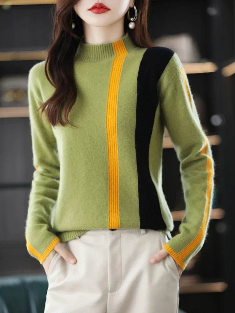 Merino Wool Colorblo Turtlene Sweater - AngraBech