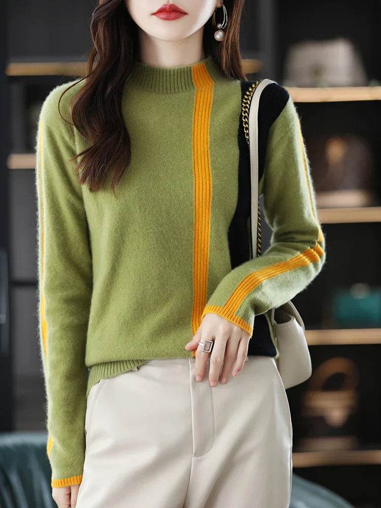 Merino Wool Colorblo Turtlene Sweater - AngraBech