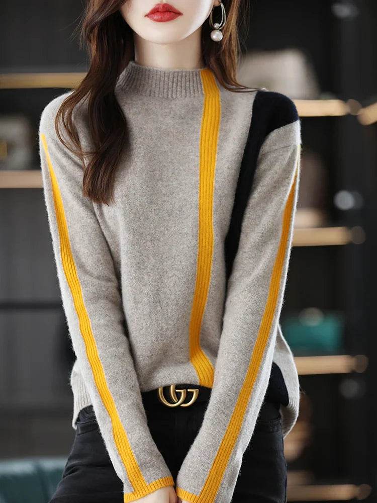 Merino Wool Colorblo Turtlene Sweater - AngraBech