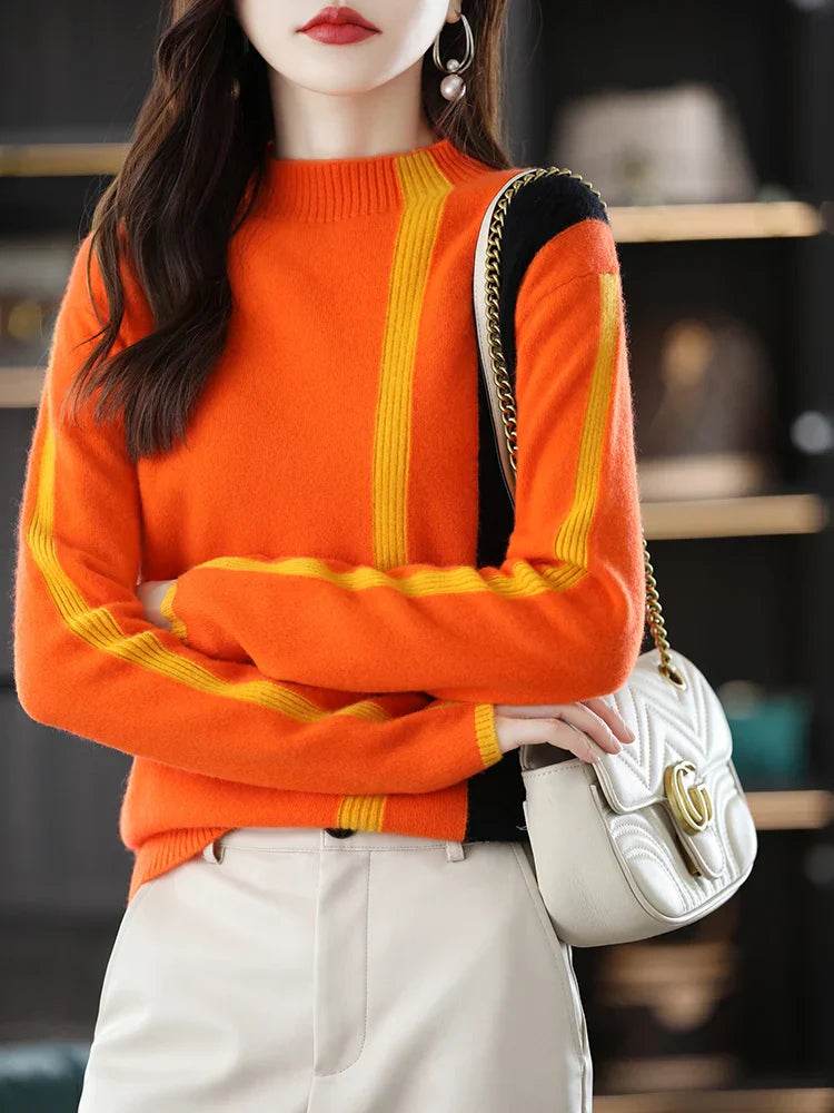 Merino Wool Colorblo Turtlene Sweater - AngraBech