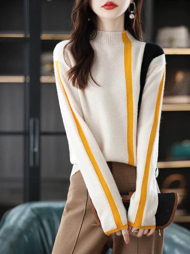 Merino Wool Colorblo Turtlene Sweater - AngraBech