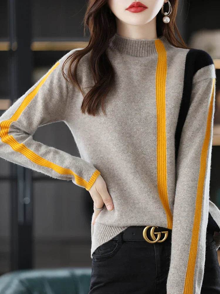 Merino Wool Colorblo Turtlene Sweater - AngraBech