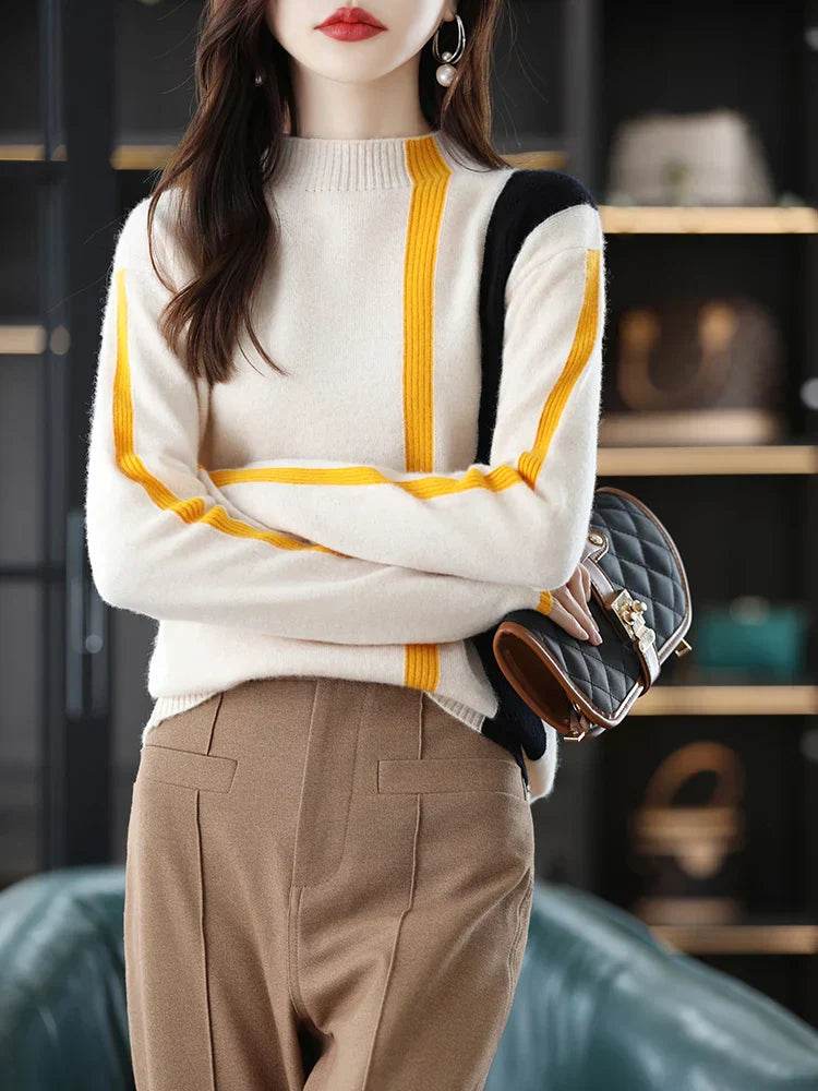 Merino Wool Colorblo Turtlene Sweater - AngraBech