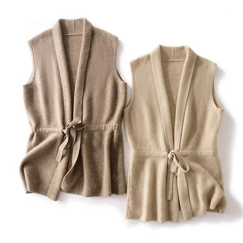 Chic Merino Wool Knit Sleeveless Vest - AngraBech