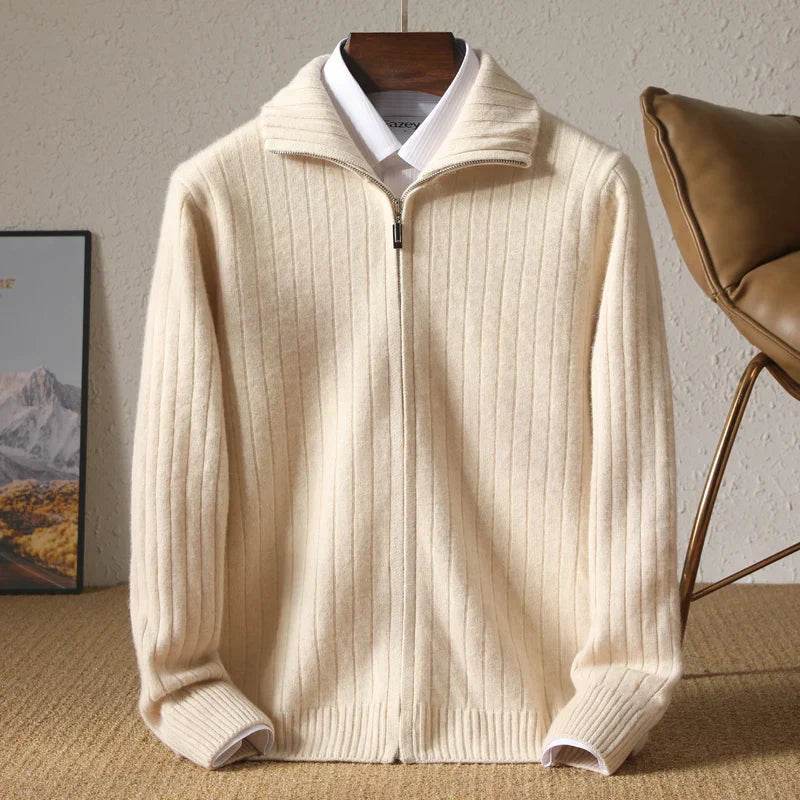 Merino Wool Ribbed Zip Up Cardigan 1 - AngraBech