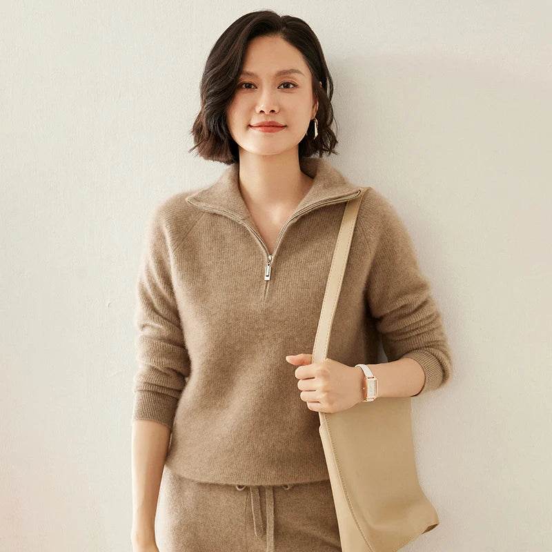 Pure Cashmere Half Zip Knitted Pullover 1 - AngraBech