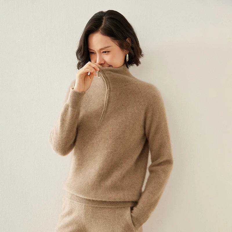 Pure Cashmere Half Zip Knitted Pullover 1 - AngraBech