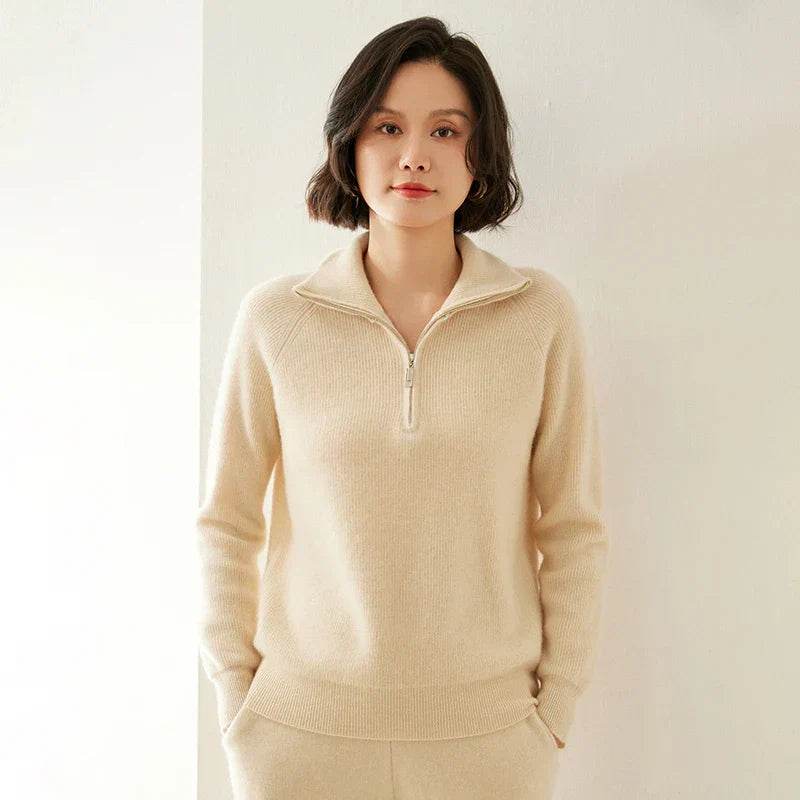 Pure Cashmere Half Zip Knitted Pullover 1 - AngraBech