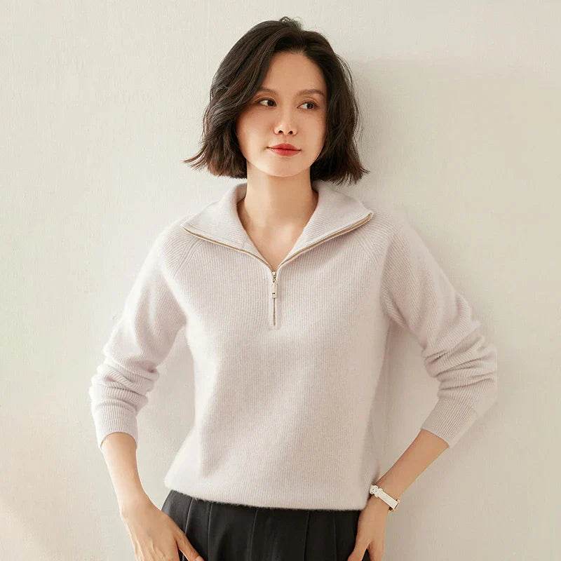 Pure Cashmere Half Zip Knitted Pullover 1 - AngraBech