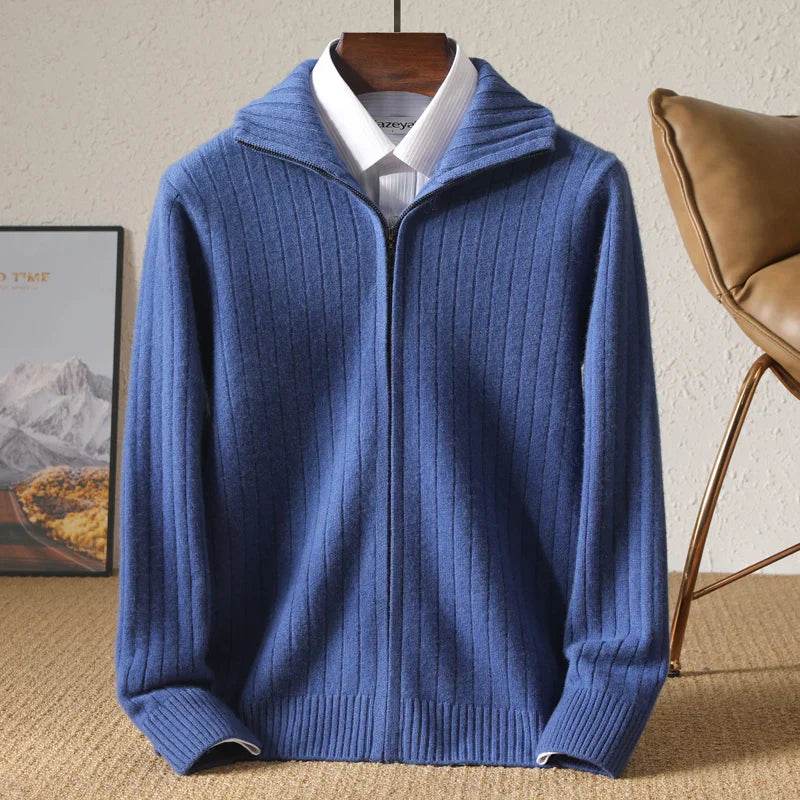 Merino Wool Ribbed Zip Up Cardigan 1 - AngraBech