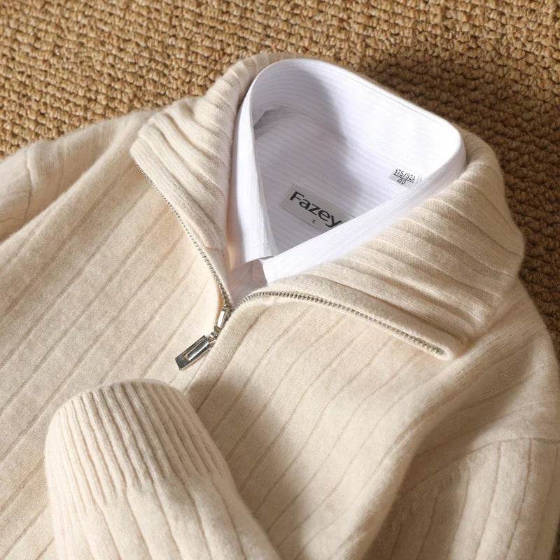Merino Wool Ribbed Zip Up Cardigan - AngraBech