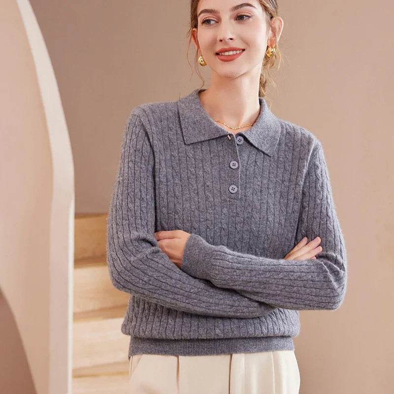 Womens Pure Cashmere Polo Collar Sweater 1 - AngraBech
