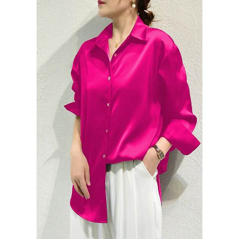 Womens Satin Button Down Blouse Long Sleeve 1 - AngraBech