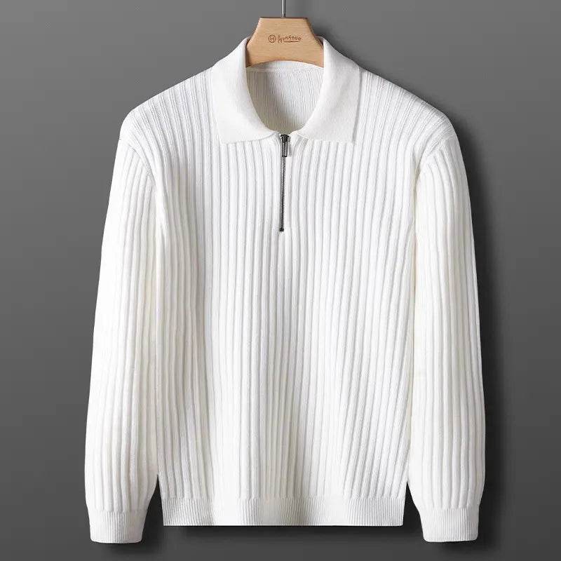 Slim Fit Vertical Stripe Polo Sweater - AngraBech