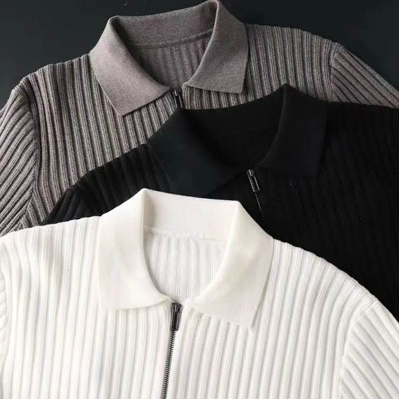 Slim Fit Vertical Stripe Polo Sweater - AngraBech