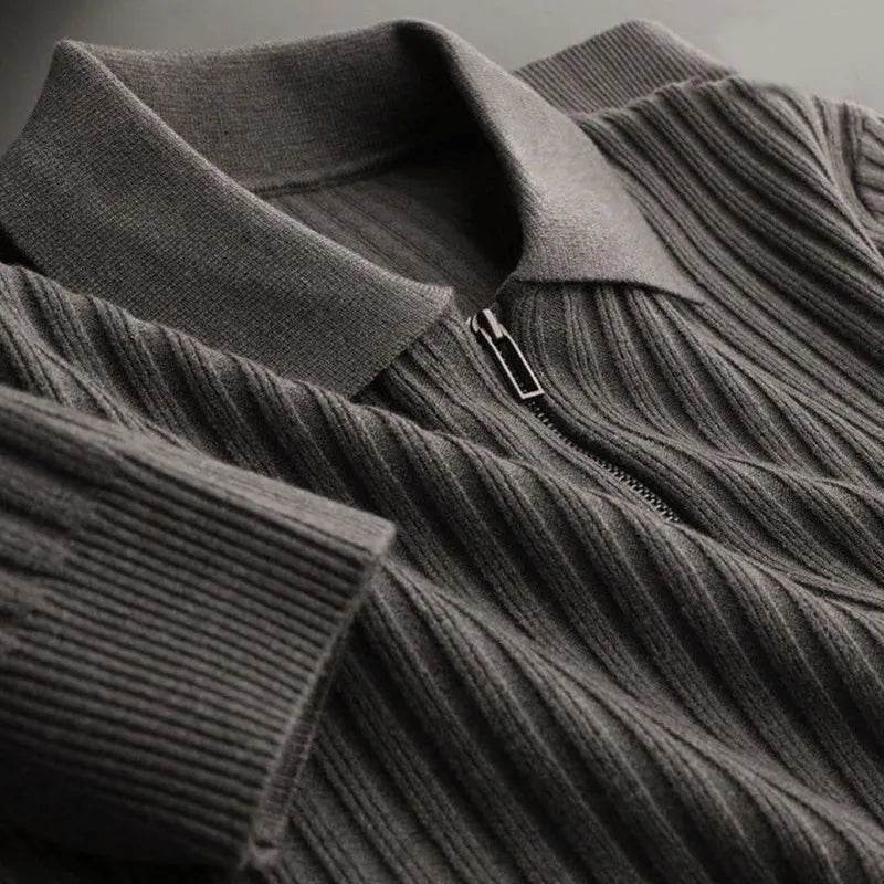 Slim Fit Vertical Stripe Polo Sweater - AngraBech