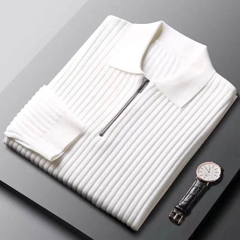 Slim Fit Vertical Stripe Polo Sweater - AngraBech
