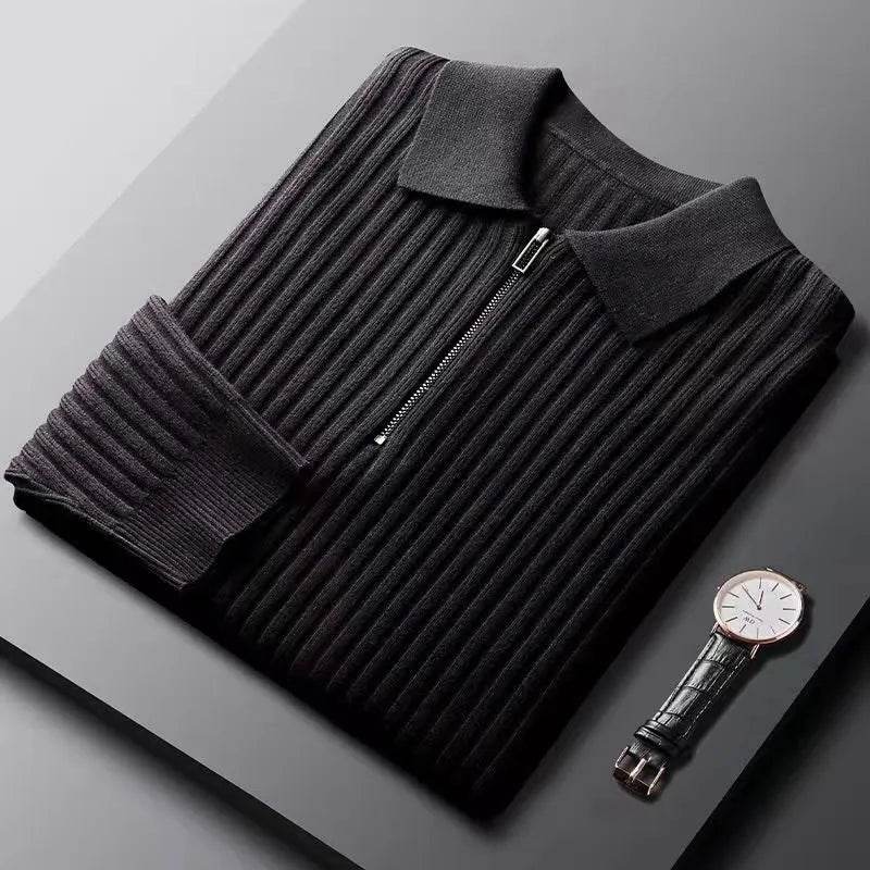 Slim Fit Vertical Stripe Polo Sweater - AngraBech