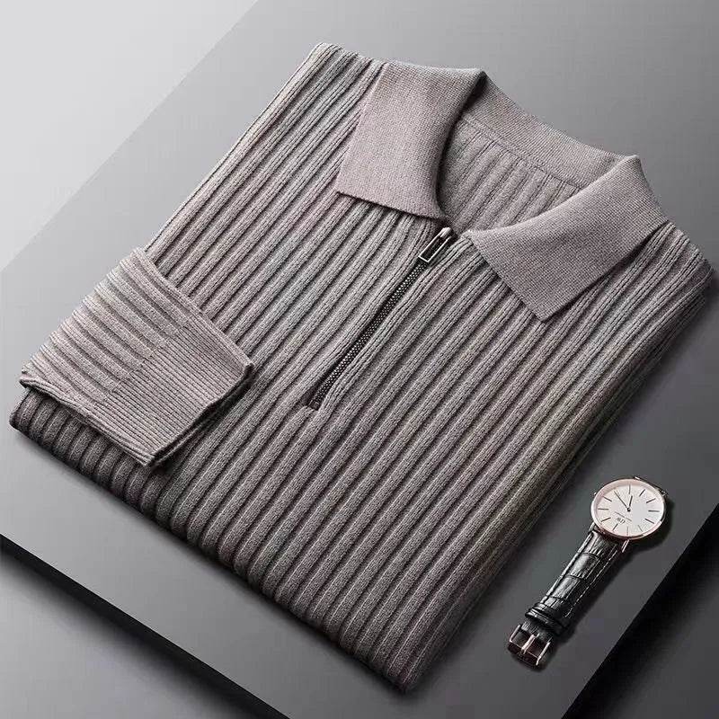 Slim Fit Vertical Stripe Polo Sweater - AngraBech