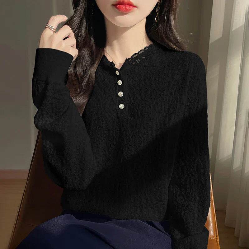 Soft Jacquard Knit Long Sleeve Pullover - AngraBech