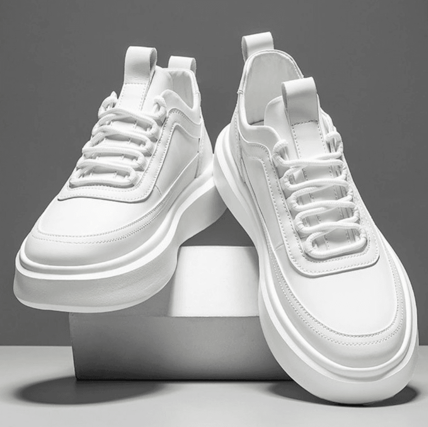 Sporty Casual White Lace Up Sneakers 1 - AngraBech