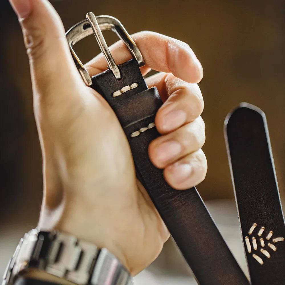 In Genuine Cowhide Stitched Retro Belt - AngraBech
