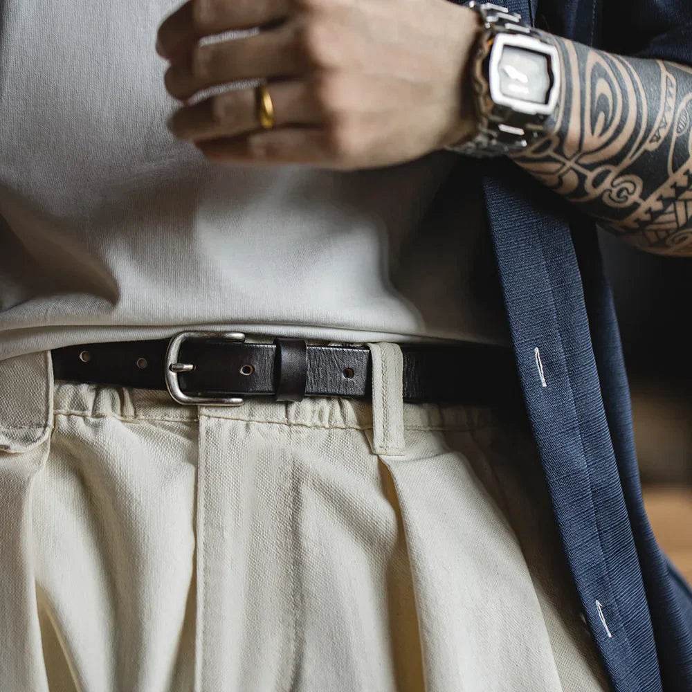In Genuine Cowhide Stitched Retro Belt - AngraBech