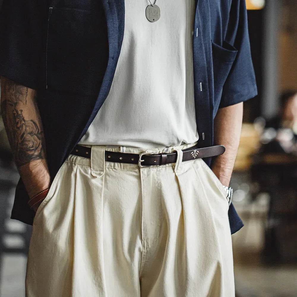 In Genuine Cowhide Stitched Retro Belt - AngraBech
