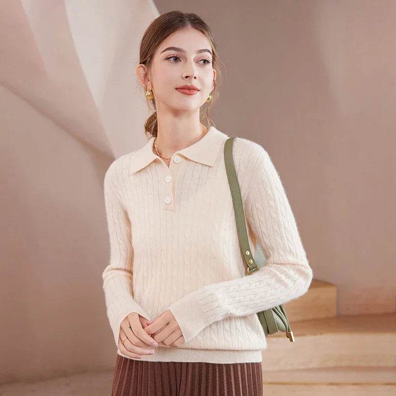Womens Pure Cashmere Polo Collar Sweater 1 - AngraBech