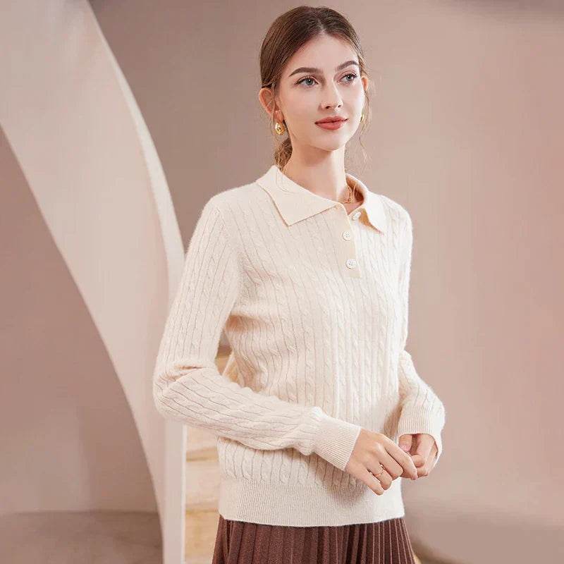 Womens Pure Cashmere Polo Collar Sweater 1 - AngraBech