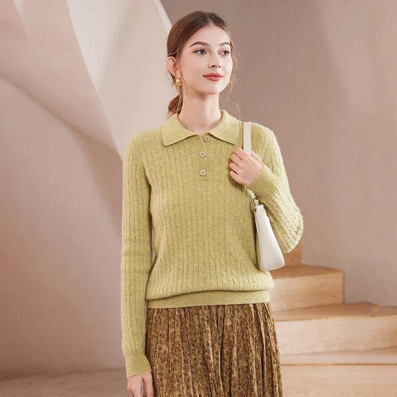 Womens Pure Cashmere Polo Collar Sweater 1 - AngraBech