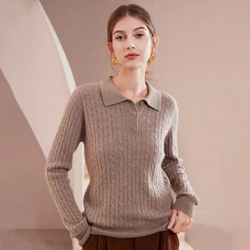 Womens Pure Cashmere Polo Collar Sweater 1 - AngraBech