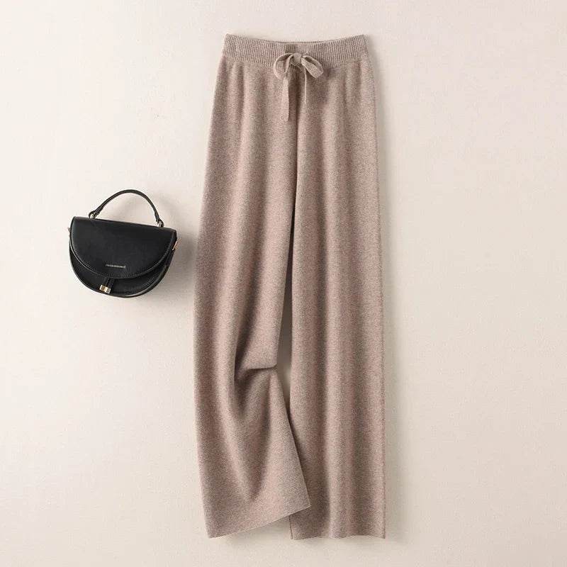 Womens Pure Cashmere Wide Leg Knit Pants - AngraBech