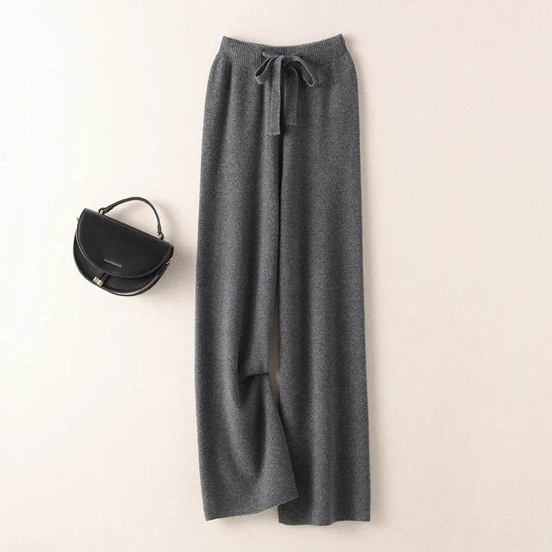 Womens Pure Cashmere Wide Leg Knit Pants - AngraBech