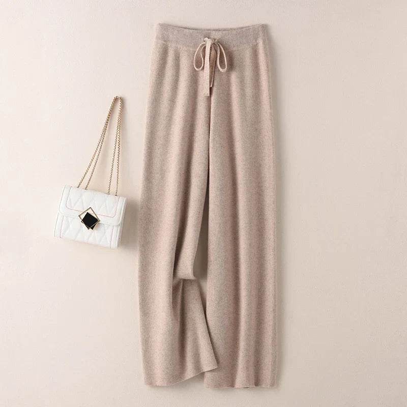 Womens Pure Cashmere Wide Leg Knit Pants - AngraBech