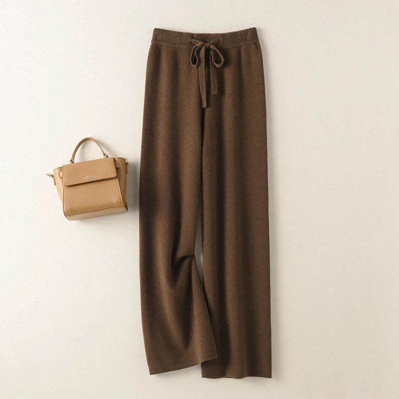 Womens Pure Cashmere Wide Leg Knit Pants - AngraBech