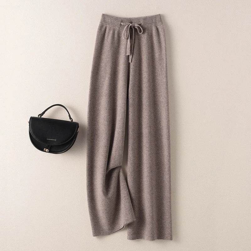 Womens Pure Cashmere Wide Leg Knit Pants - AngraBech