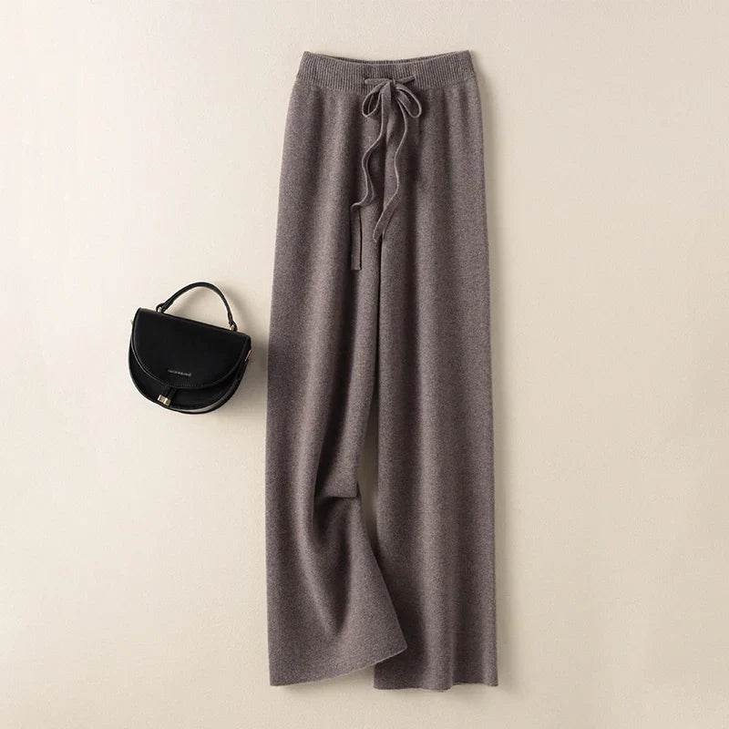 Womens Pure Cashmere Wide Leg Knit Pants - AngraBech