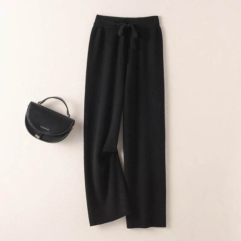 Womens Pure Cashmere Wide Leg Knit Pants - AngraBech