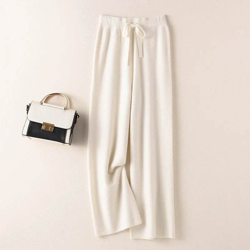 Womens Pure Cashmere Wide Leg Knit Pants - AngraBech