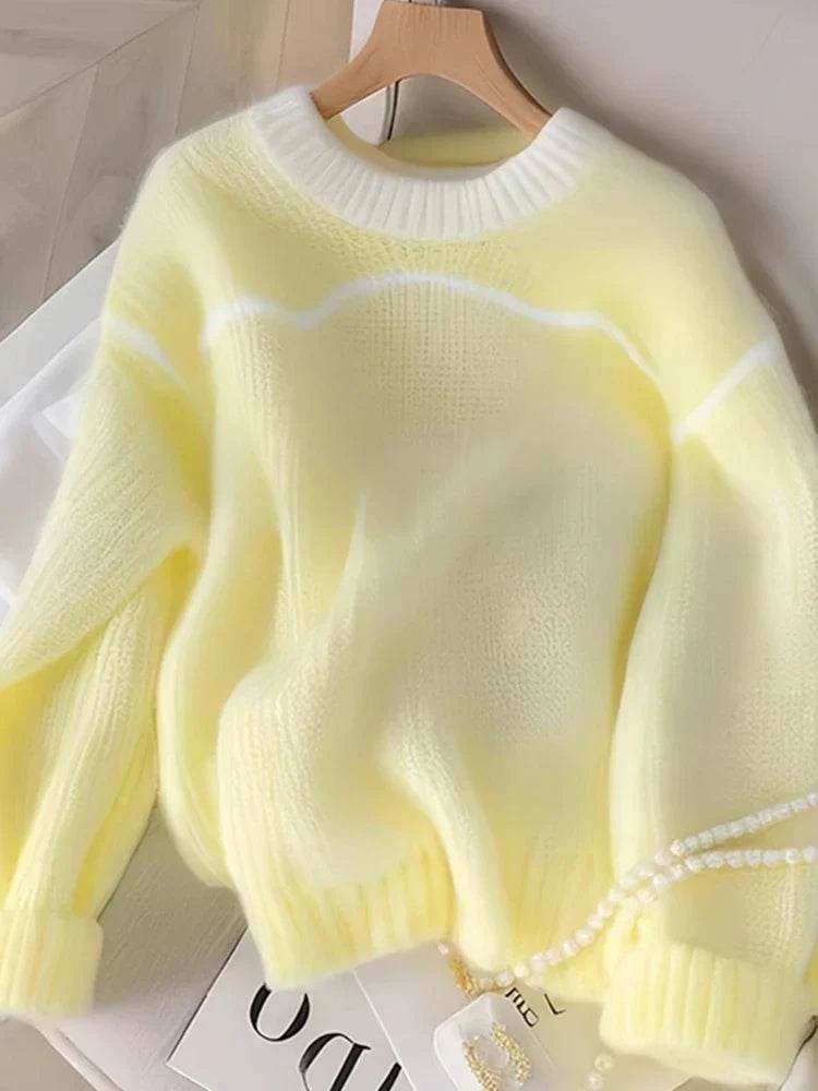 Womens Sweet Yellow Knitted Sweater - AngraBech