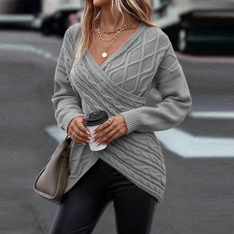 Asymmetrical Vne Wrap Knit Sweater - AngraBech