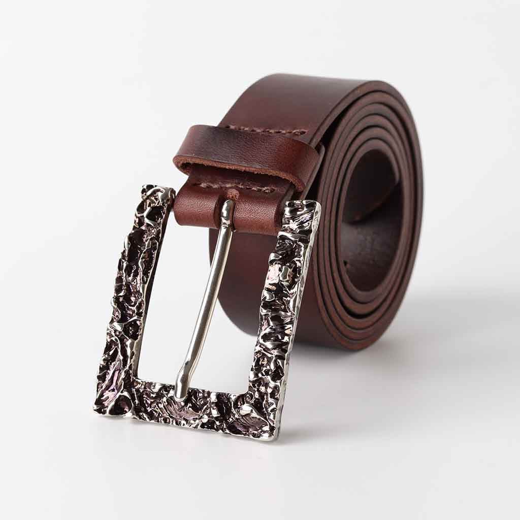 Unisex Leaer Belt Laro Chocolate Palladium By Kaseta - AngraBech