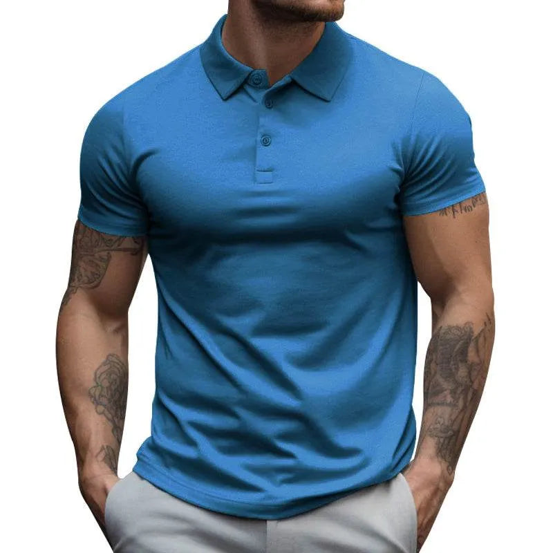 Mens Solid Slim Lapel Short Sleeve Casual Polo Shirt - AngraBech